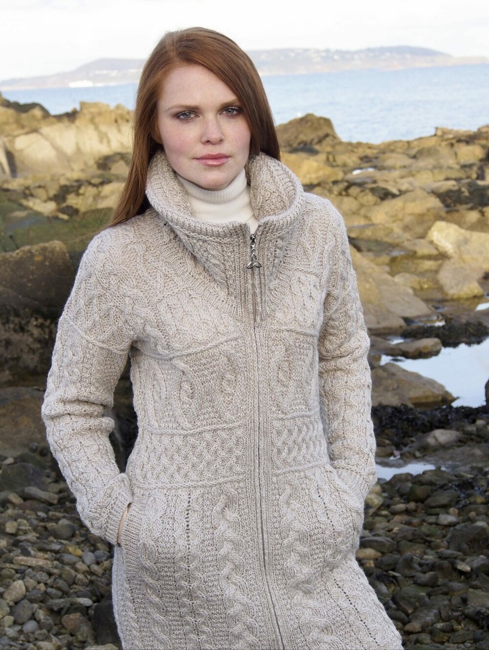 Irish Cardigan Merino Wool Long Knit Double Collar Aran Sweater Large Parsnip Co